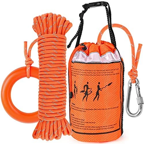 Water Rescue Throw Bag with 98 Feet of Rope in 3/10 Inch Tensile Strength Rat...