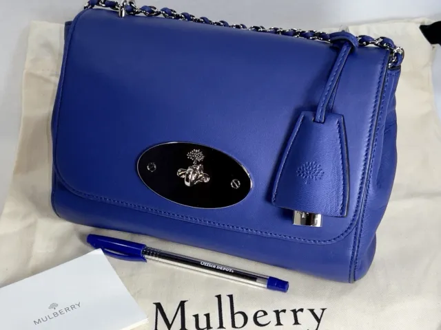 Mulberry Cobalt BLUE Leather Small LILY CHAIN BAG 8”x6”x3” Nappa Lamb in Silver