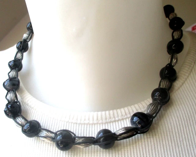 Collier Vintage En Perles De Bois Gris Marbré - Pièce Unique, Occasion En état Impeccable