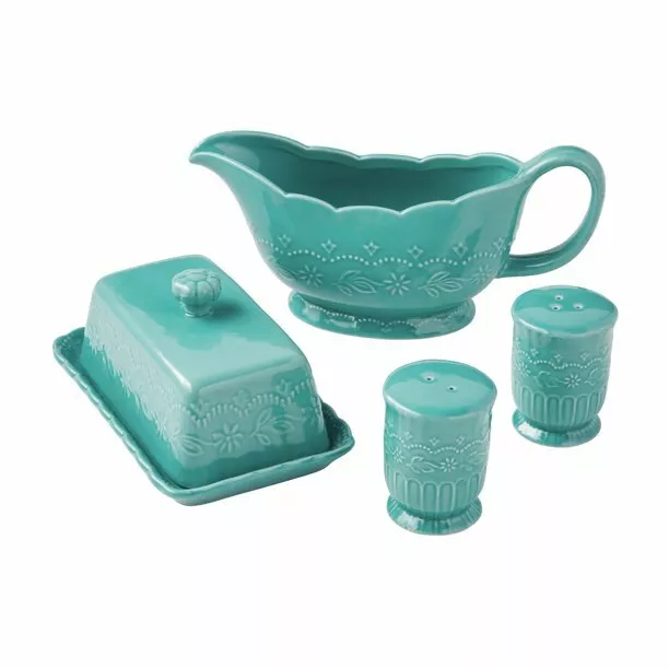 The Pioneer Woman Toni Teal Butter Dish w/Lid, Gravy Boat and Salt & Pepper Set