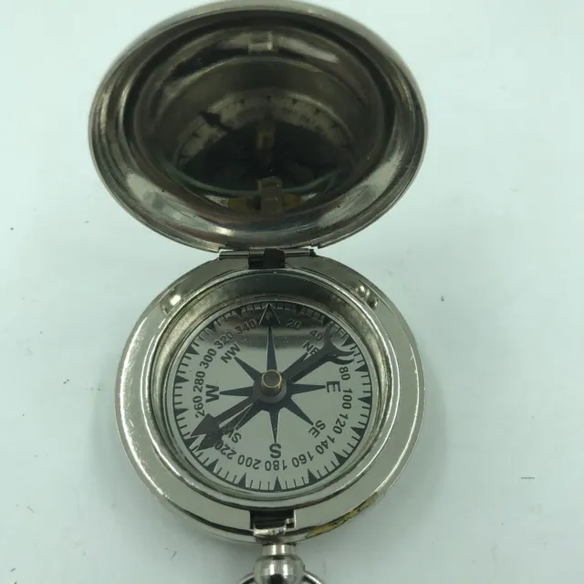 Silver Captain's Push Button Compass 2", Brass Ship Nautical Pirate's Navigation