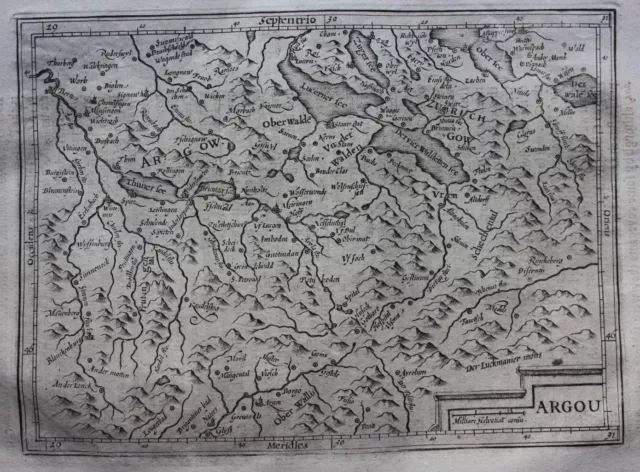 Original antique map SWITZERLAND, AARGAU, 'ARGOU', Mercator / Hondius, 1637