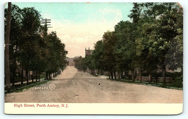 Postcard NJ Perth Amboy Pre 1920's View of High Street Dirt Street Road A9