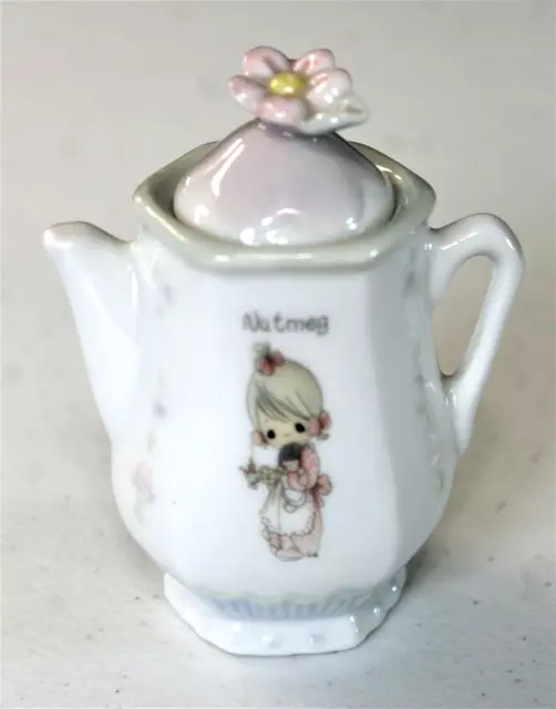 1995 Precious Moments Porcelain Teapot Spice Jar NUTMEG 4 Inch