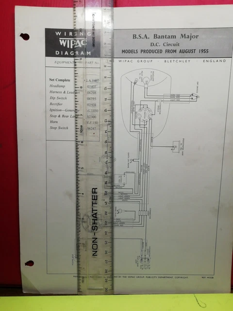 BSA BANTAM MAJOR 1955 Dc. Circuit Diagram. Parts List Wipac $10.46 ...