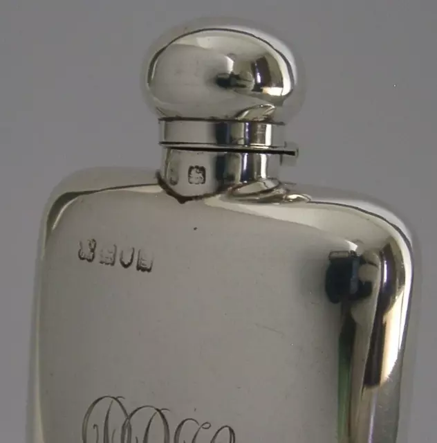 ENGLISH STERLING SILVER SPIRIT HIP FLASK 1902 HUNTING SHOOTING 104g