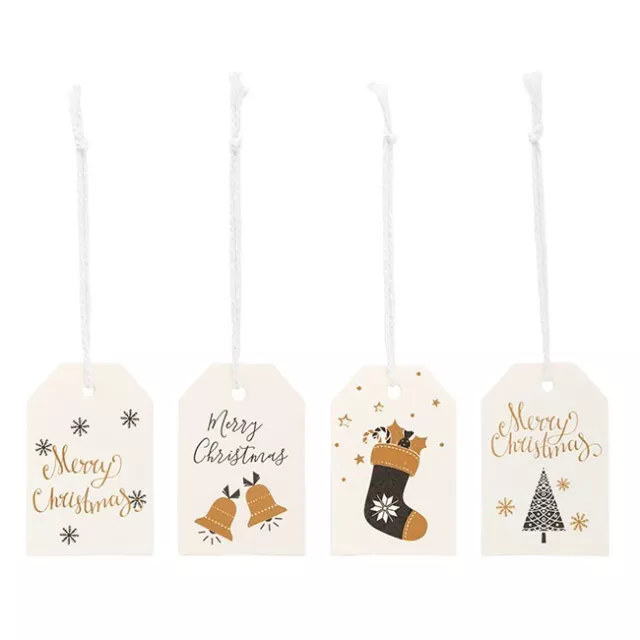 48 MERRY CHRISTMAS GIFT CARDS TAGS | Swing Tags with Ribbon String | Gold Black