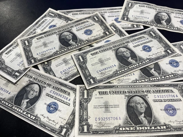 1935 One Dollar Bill Silver Certificate Plain Double Date Note Extra Fine XF XF+