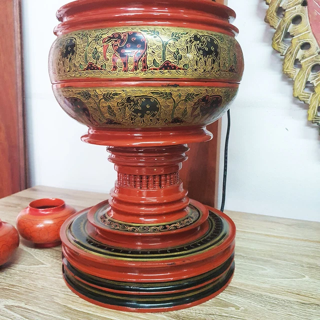 Burmese Food Storage Lacquerware Offering Stupa Shaped Traditional Home Decor 6