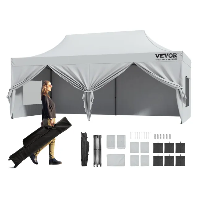 VEVOR Pop Up Canopy Tent Outdoor Gazebo Tent 10x20FT with Sidewalls & Bag White