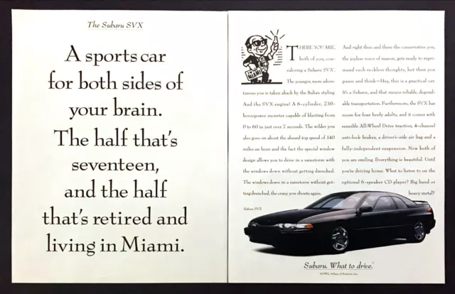 1993 Subaru SVX Coupe photo For Both Sides of Your Brain 2-page vintage print ad
