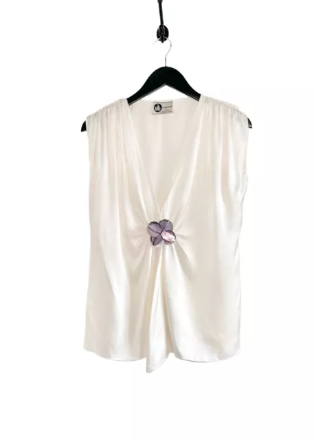 Lanvin Ivory Silk Flower Embellished Sleeveless Top - LARGE