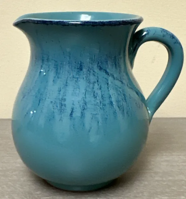 Small Blue Ceramic Art Pottery Pitcher Made In Italy 5”