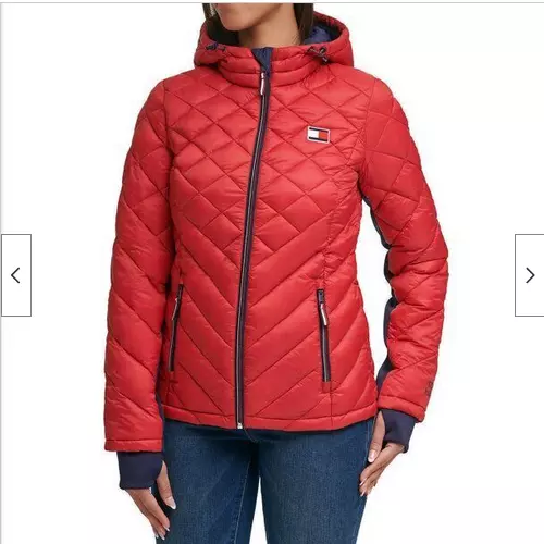 Tommy Hilfiger Womens Packable LIGHTWEIGHT Hooded Puffer Jacket(RED SMALL)NWT