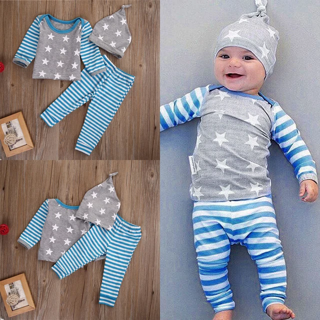 Regno Unito neonato bambino bambina vestiti autunnali top a righe pumper pantaloni lunghi abito cappello