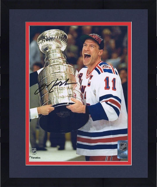 Framed Mark Messier Rangers Signed 8x10 Receiving Stanley Cup Photograph