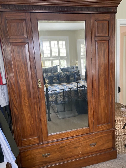 antique Edwardian wardrobe / Armoire with mirror and bottom drawer