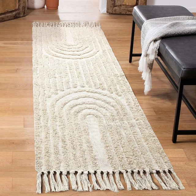 Boho Runner Rug 2x6 - Beige Hallway Rug Runner Washable Woven Tufted Rugs