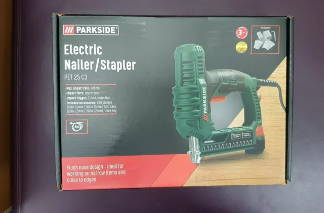 PARKSIDE ELECTRIC NAILER Stapler PET 25 C3 30BPM With 500 Staples And 500  Nails £80.00 - PicClick UK
