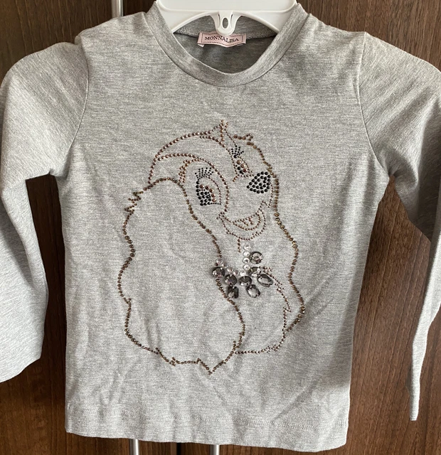 Girls Monnalisa Designer Lady Diamanté T-Shirt Age 4 Years
