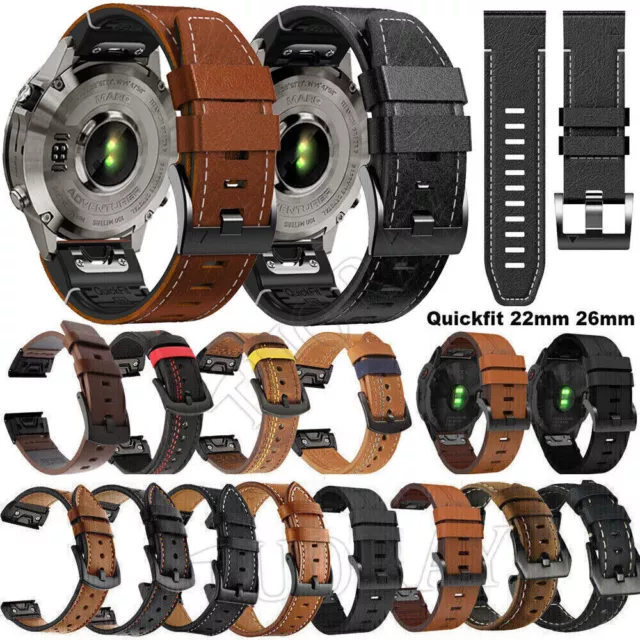 Leather Watch Band Strap For Garmin Fenix 7 7X 6 6X Pro 5 5X 3HR MK1/2i/3i 51mm