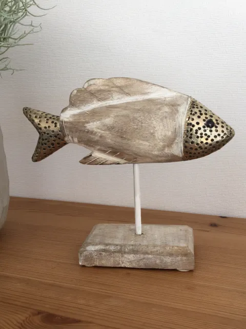 Fisch * Holz & Metall * Handarbeit Skulptur maritim Dekofigur Dekoobjekt 23 cm