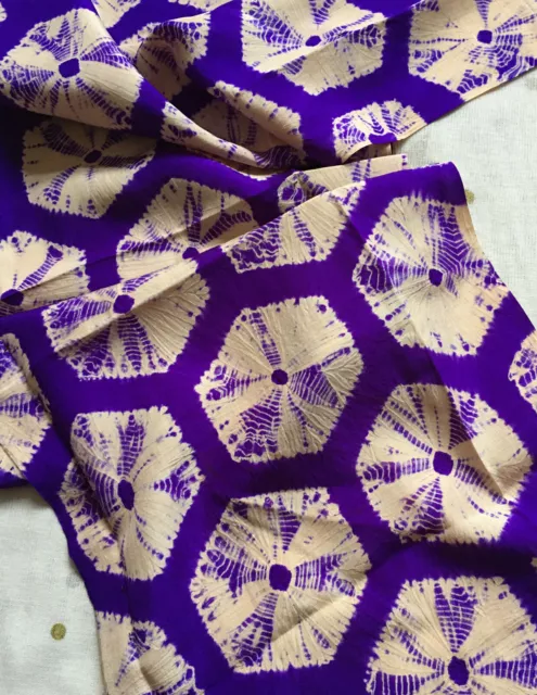 Vintage Japanese Kimono Wedding Silk Fabric Piece Shibori Geometric 59ins