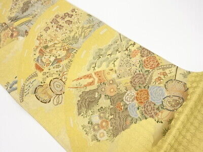 6161092: Japanese Kimono / Vintage Fukuro Obi / Woven Floral Fan Pattern