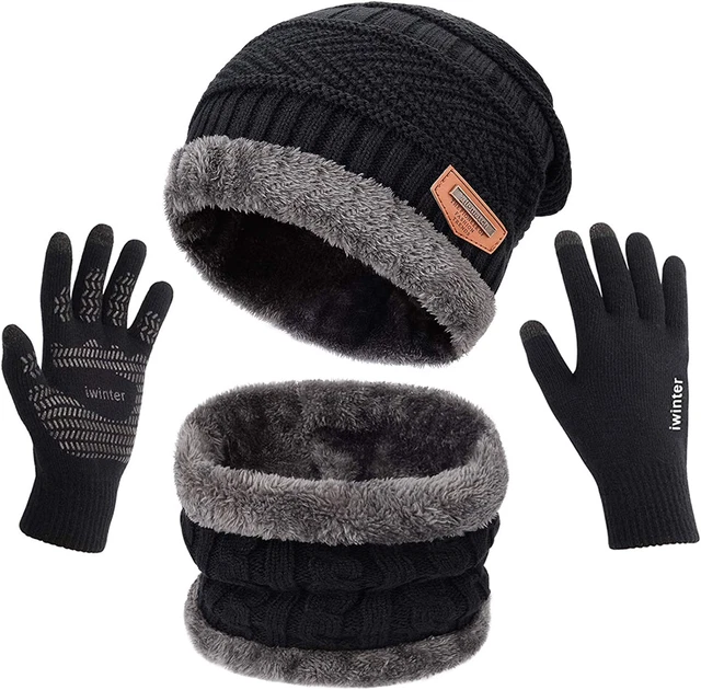 Guantes Y Gorro Para El Frio Para Hombre Juego Set De 3 PIezas Con Bufanda