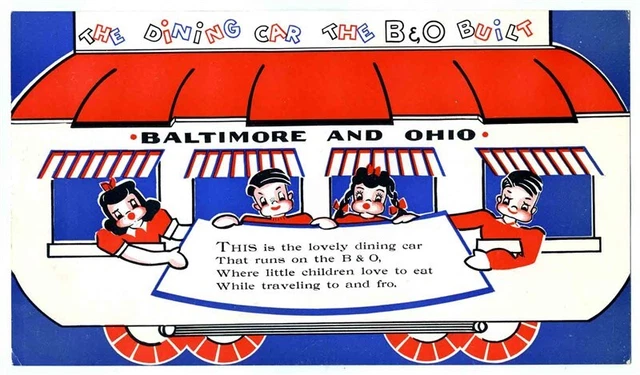 Baltimore & Ohio Railroad Children's Menu 1953 B&O Dining Car Fares Please