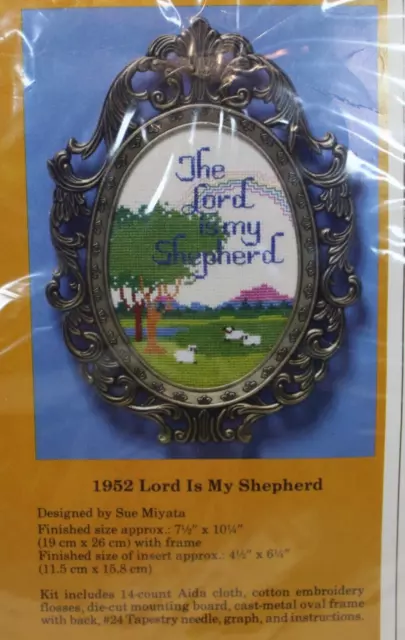 Vtg 80's Creative Circle Counted Cross Stitch Kit Lord Is My Shepherd w/Frame