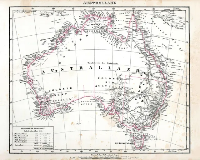 Australland 1841 Map 75cm x 60cm High Quality Art Print