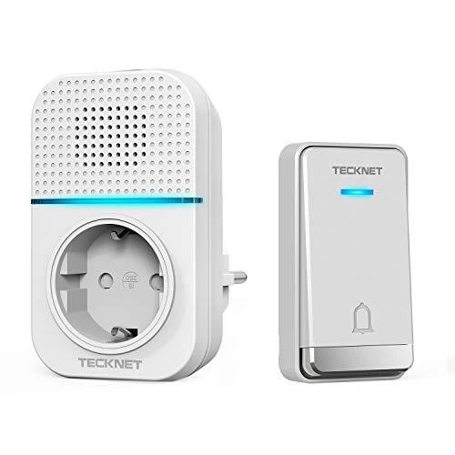 Sonnette Sans Fil TECKNET 400m Sonnette de Porte IP65 Étanche Carillon Electr...