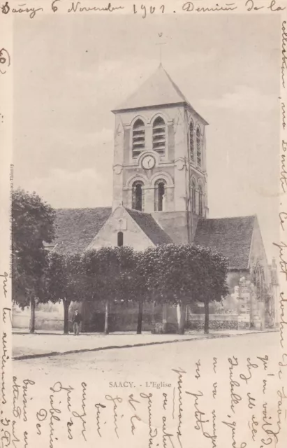 CPA 77 BRIE Env. Meaux Coulommiers SAACY L'Eglise 1901 Animée