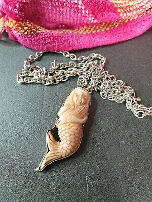 Old Nagaland Carved Mermaid Pendant  on Chain …beautiful collection 2