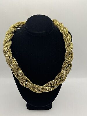Valerie Peyton Horn VPH Gold Black Metallic Thread Twist Choker Necklace 16.5