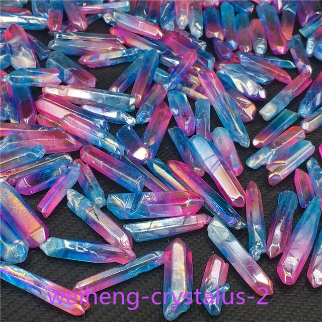 2.2LB pink blue Titanium Rainbow Aura Quartz Crystal obelisk wand point H221.