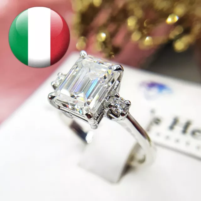 Anello Diamante in Moissanite Emerald cut certificato 3ct D VVS1 diamond ring