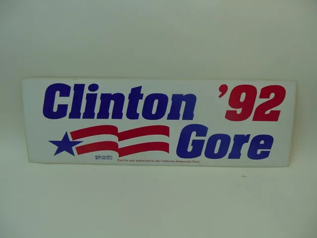 1992 Bill Clinton Al Gore Presidential Campaign Bumper Sticker