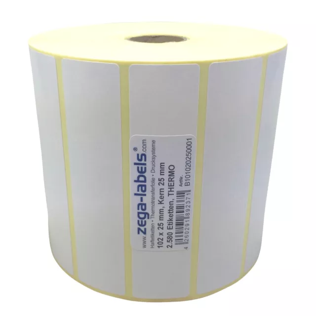 Thermo Etiketten Rolle - 102 x 25 mm - 2.580 Stck - Kern 25mm Zebra GK420 LP TLP