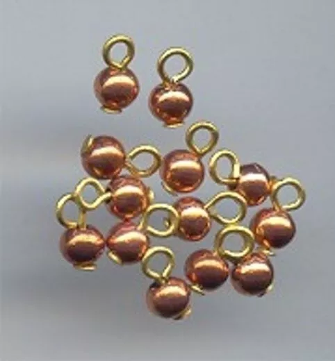 50 VINTAGE COPPER COATED ACRYLIC ROUND 4mm. BEADED BRASS EYE PIN CHARMS 1153