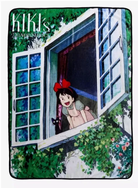 Studio Ghibli Kiki's Delivery Service Kiki and Jiji Window Fleece Throw