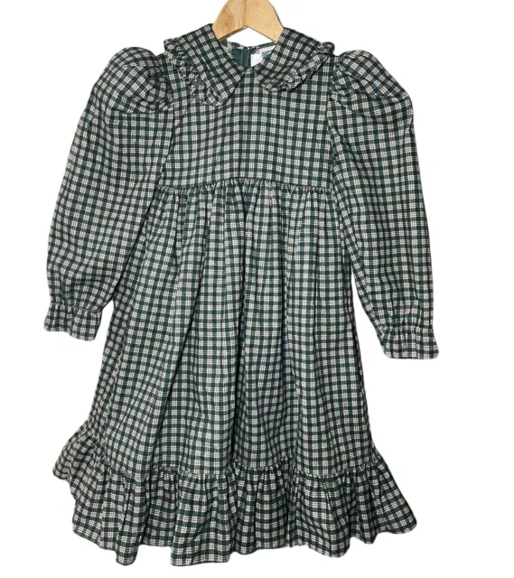 Daisy Kingdom 80's Factory Made Dress Size 4 Green Plaid USA Long Sleeve Vintage