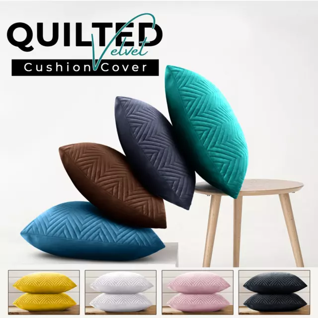 Luxury Cushion Cover Quilted Velvet Decorative Sofa Cushion Covers Pack of 2 UK