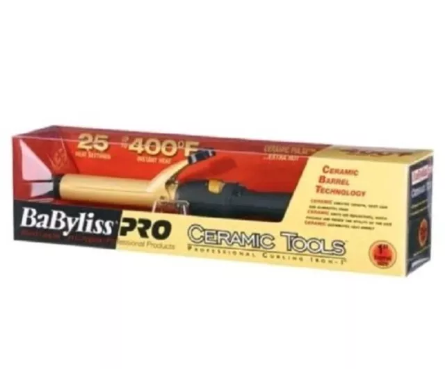 BaByliss PRO Ceramic Tools 1" Spring Curling Iron Black CT100S 110 - 220 Volts