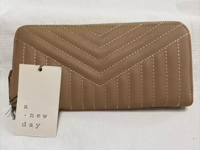 A New Day Faux Leather Zip Around Wallet Brown Clay NWT