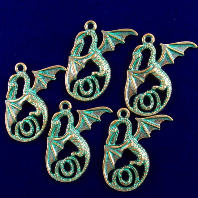 8Pcs 37x30x3mm Carved Brass Bronze Western Dragon Pendant Bead XJ45PJ