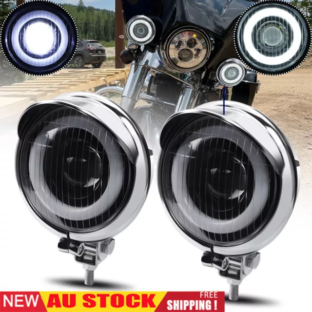 2x Motorcycle Chrome Passing Spot Fog Lights Headlight For Suzuki Honda Yamaha