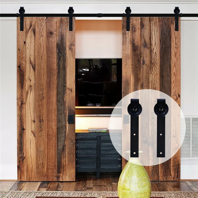 4ft-20ft Steel Sliding Barn Door Hardware Closet Track Kit for Double Wood Doors 3