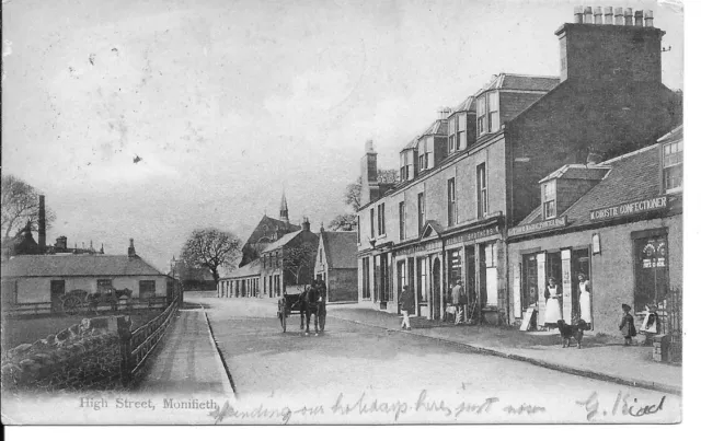 Monifieth , High Street , Angus , Vintage G.W.W. Animated  View pub by D. Macrae